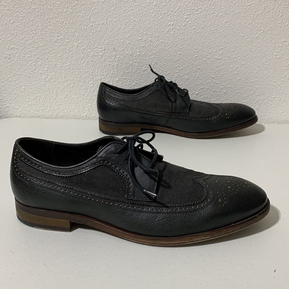 John Varvatos USA Black Leather & Canvas‎ Wing Tip Shoe Sz 11.5 - Thumbnail 3