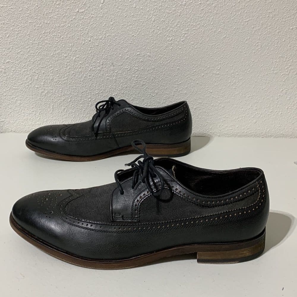 John Varvatos USA Black Leather & Canvas‎ Wing Tip Shoe Sz 11.5 - Thumbnail 5