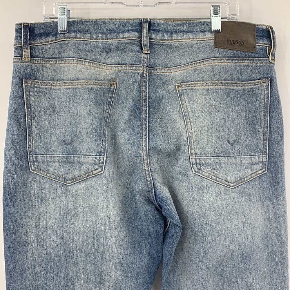 Hudson Jeans Mens Blake Slim Straight‎ Sz 36 Distressed Light Wash - Thumbnail 6