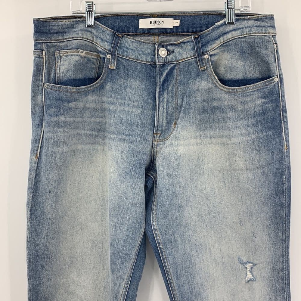 Hudson Jeans Mens Blake Slim Straight‎ Sz 36 Distressed Light Wash - Thumbnail 2