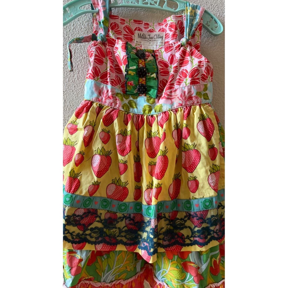 Matilda Jane Girls Strawberry Floral Mixed Print Tiered Dress D1357 Size 4 - Thumbnail 3