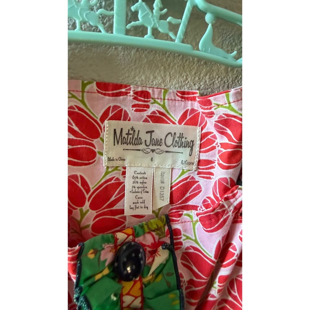 Matilda Jane Girls Strawberry Floral Mixed Print Tiered Dress D1357 Size 4 - Thumbnail 2