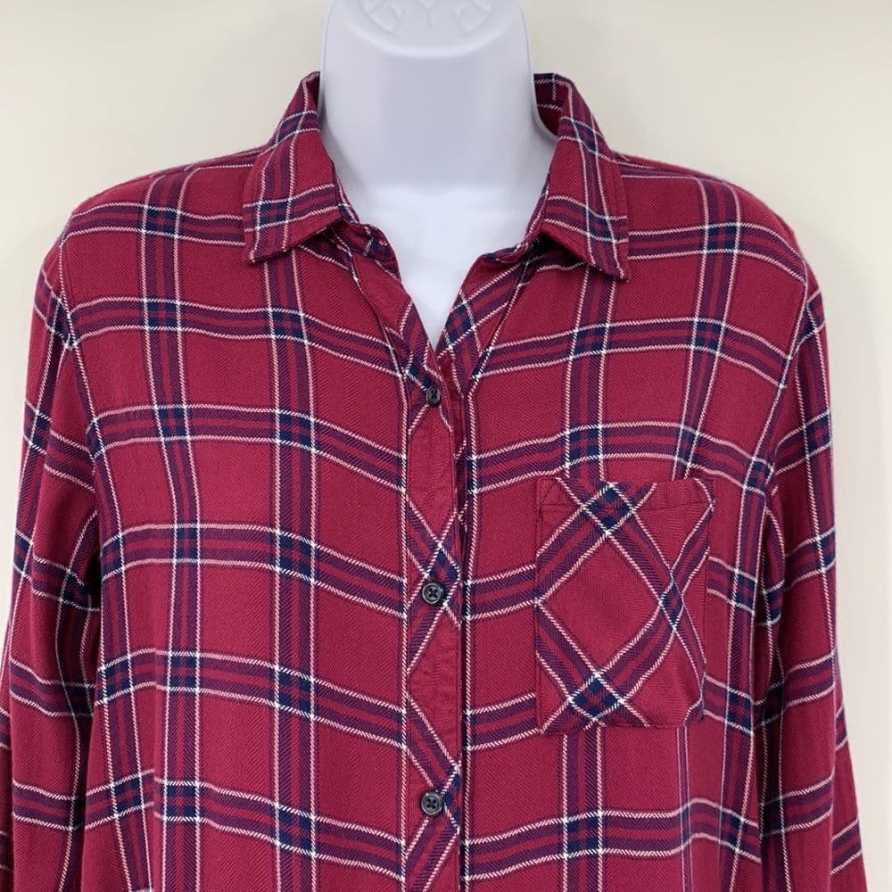 Rails Hunter Merlot Navy White Button Up‎ Plaid Shirt Sz XS - Thumbnail 2