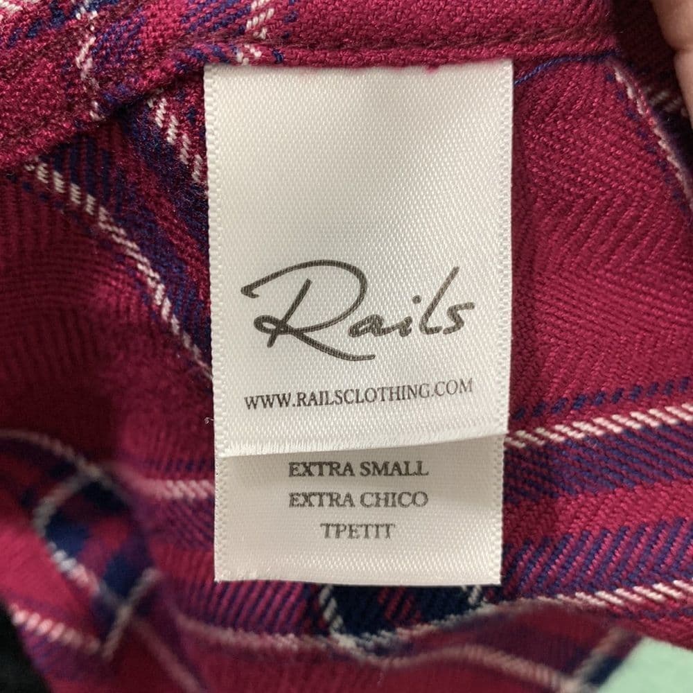 Rails Hunter Merlot Navy White Button Up‎ Plaid Shirt Sz XS - Thumbnail 7