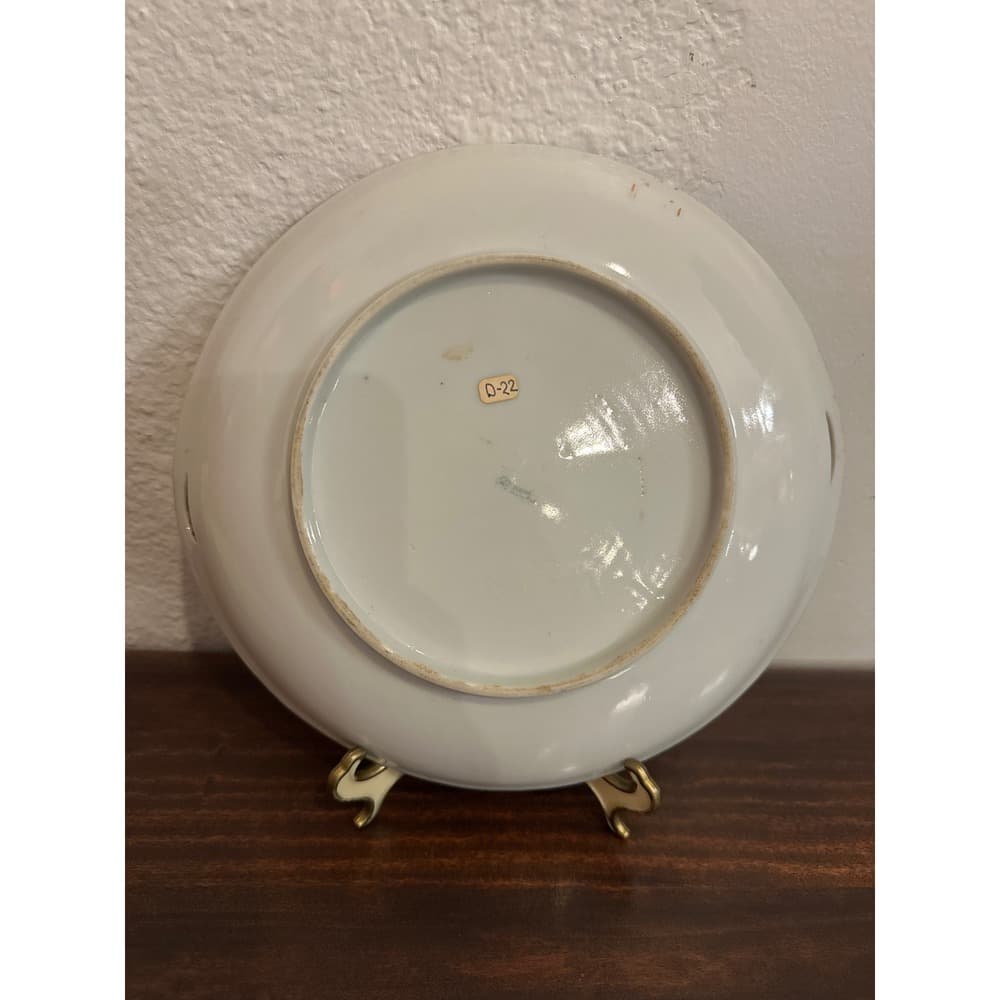 Antique Hand Painted Porcelain Cabinet Plate‎ Violet Floral Gold Trim Handles - Thumbnail 2