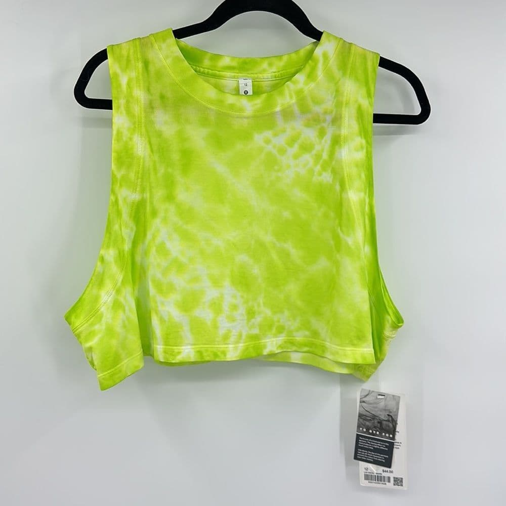 Lululemon All‎ Yours Crop Tank Marmoledo Tie Dye Eccentric Lime Sz 12 NWT - Thumbnail 2