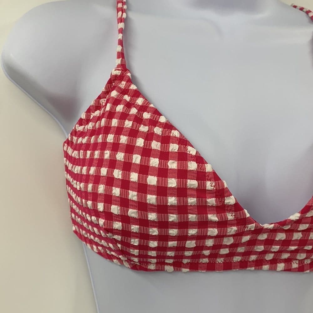 Loft Gingham Bikini Top Sz L Pink & White NWT‎ - Thumbnail 2