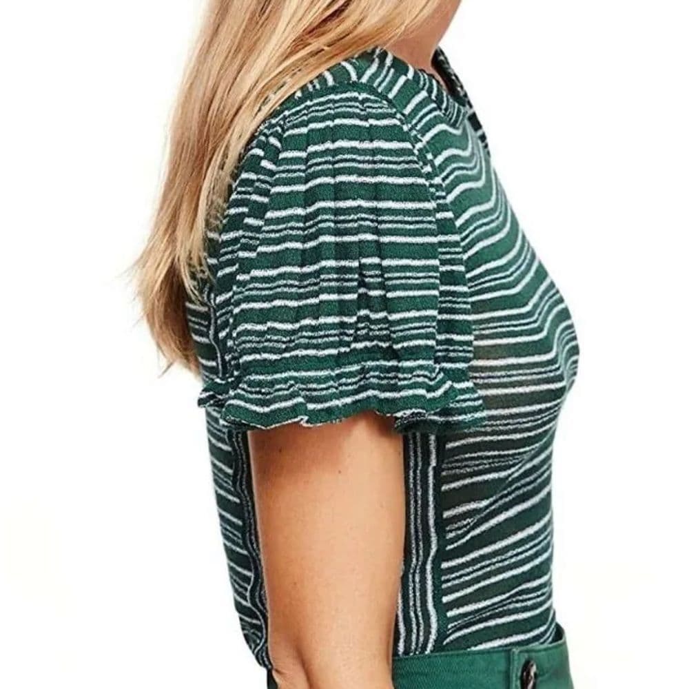 FREE PEOPLE Womens Tee Take One For The Team Striped Sea Mist Green‎ Size XS NWT - Thumbnail 3