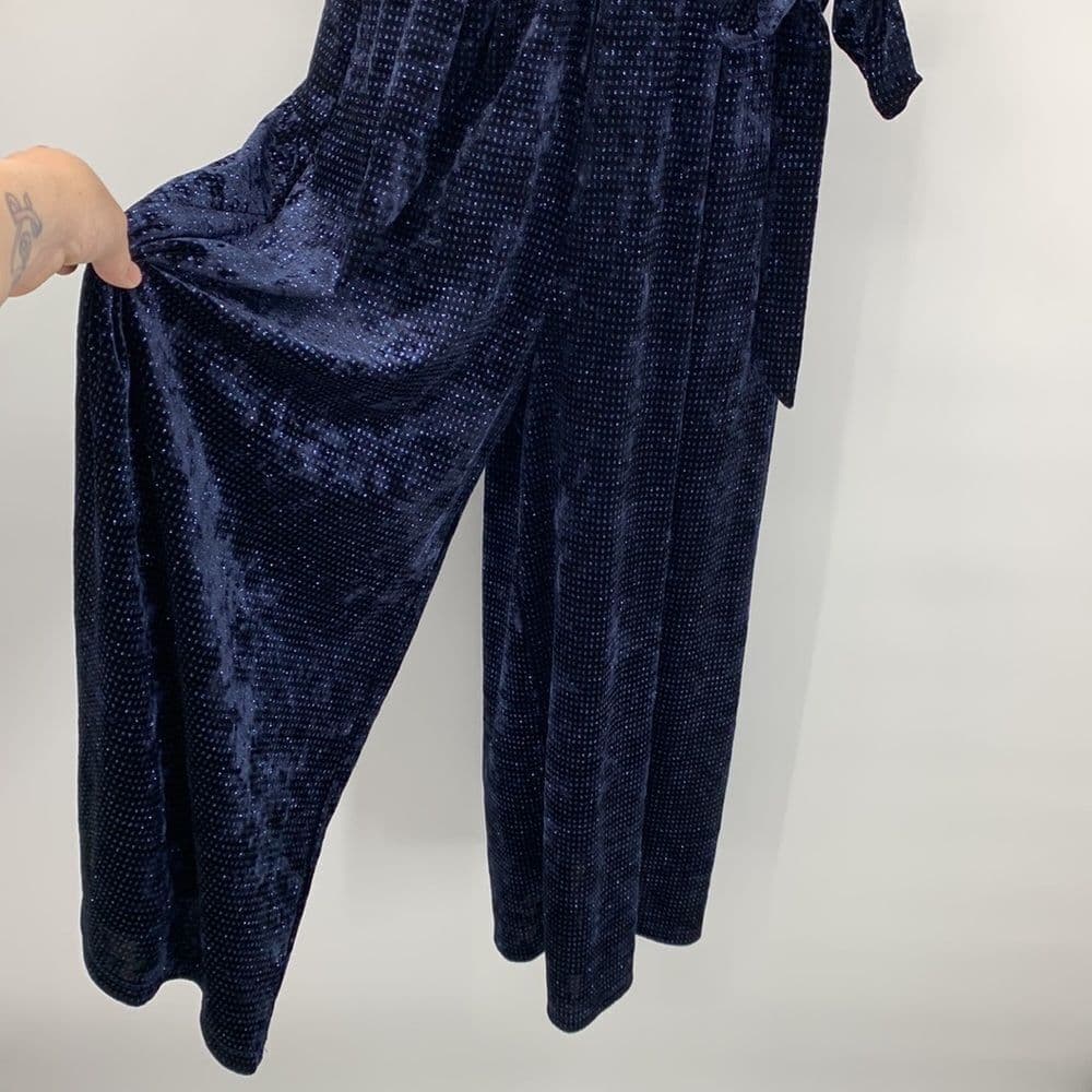 Chelsea‎ 28 Navy Sparkle Velvet Wide Leg Jumpsuit Sz 6 - Thumbnail 4