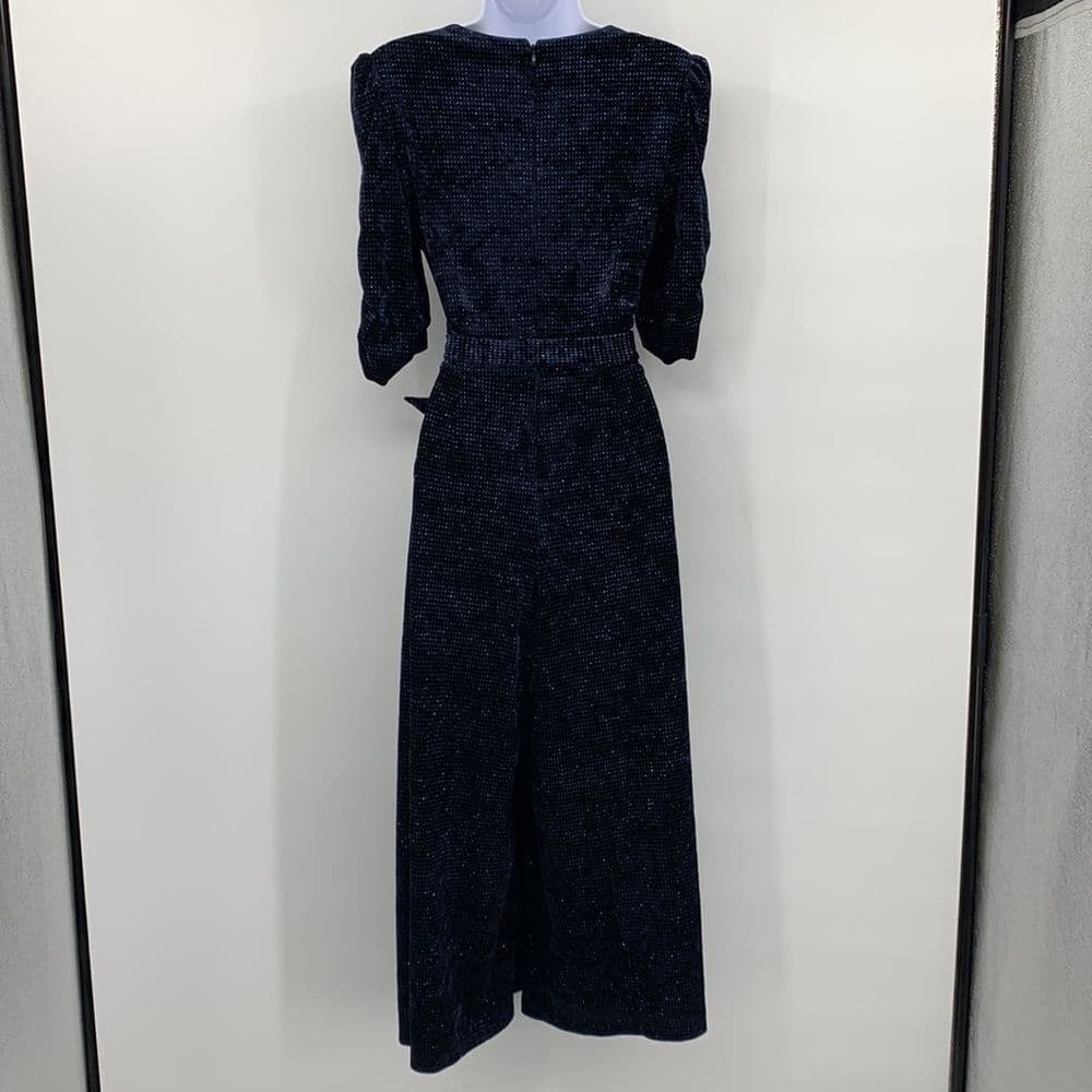 Chelsea‎ 28 Navy Sparkle Velvet Wide Leg Jumpsuit Sz 6 - Thumbnail 6