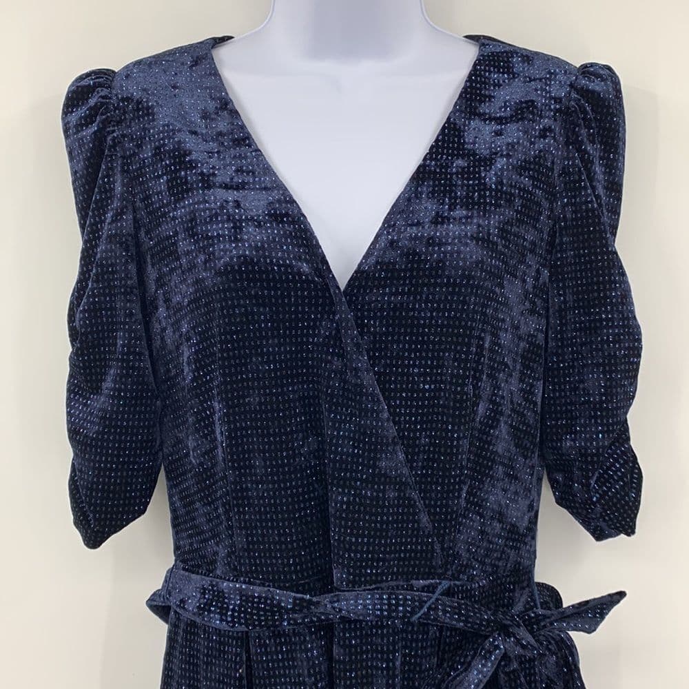 Chelsea‎ 28 Navy Sparkle Velvet Wide Leg Jumpsuit Sz 6 - Thumbnail 2