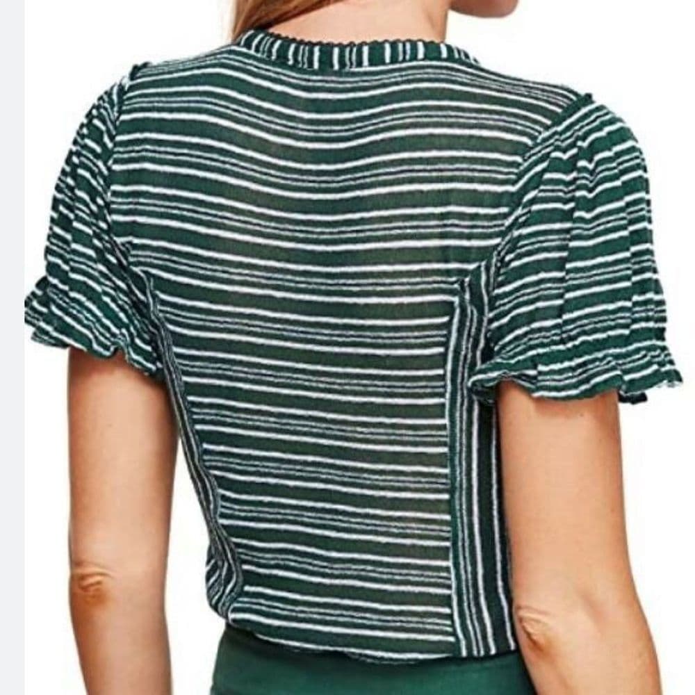 FREE PEOPLE Womens Tee Take One For The Team Striped Sea Mist Green‎ Size XS NWT - Thumbnail 2