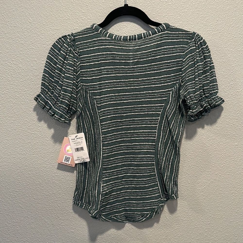 FREE PEOPLE Womens Tee Take One For The Team Striped Sea Mist Green‎ Size XS NWT - Thumbnail 6