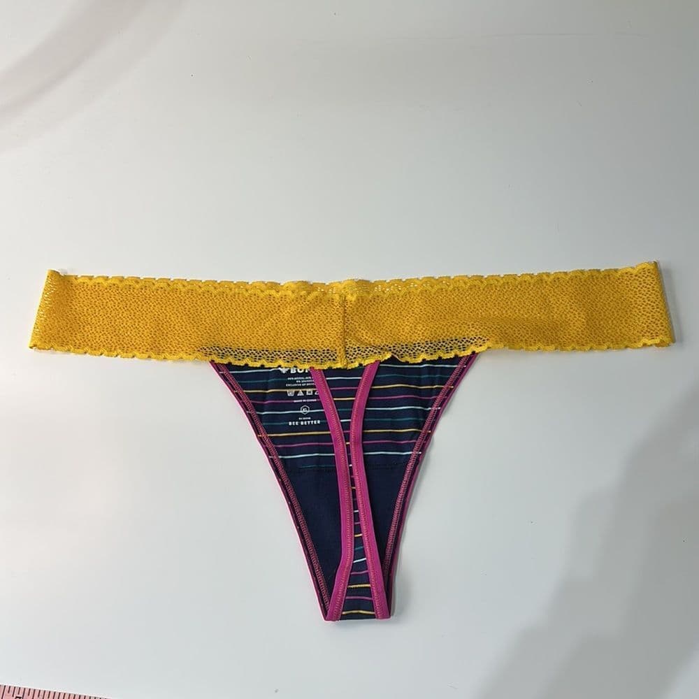 Bombas Lace Trimmed‎ Striped Thong Sz XL NWOT - Thumbnail 2