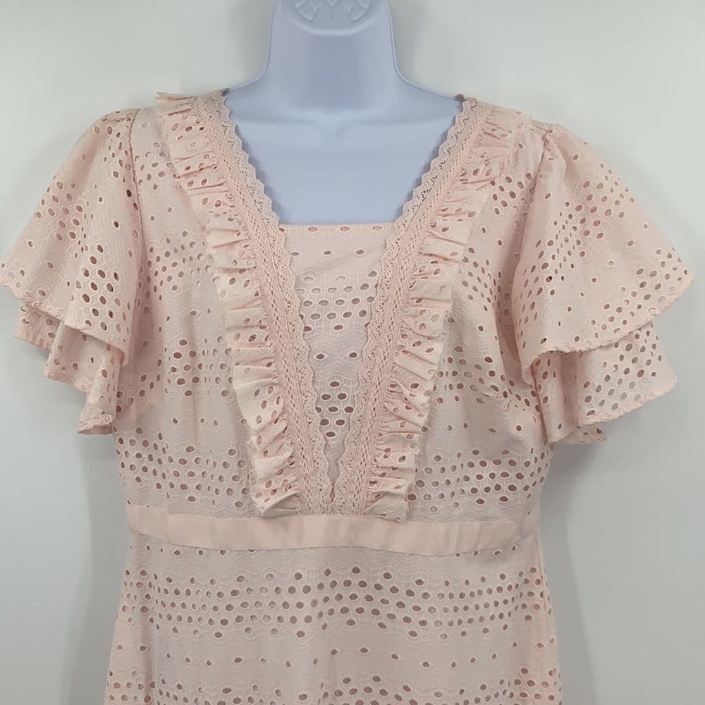 Rachel Parcell Pink Eyelet Lace Flare‎ Dress Sz L - Thumbnail 3