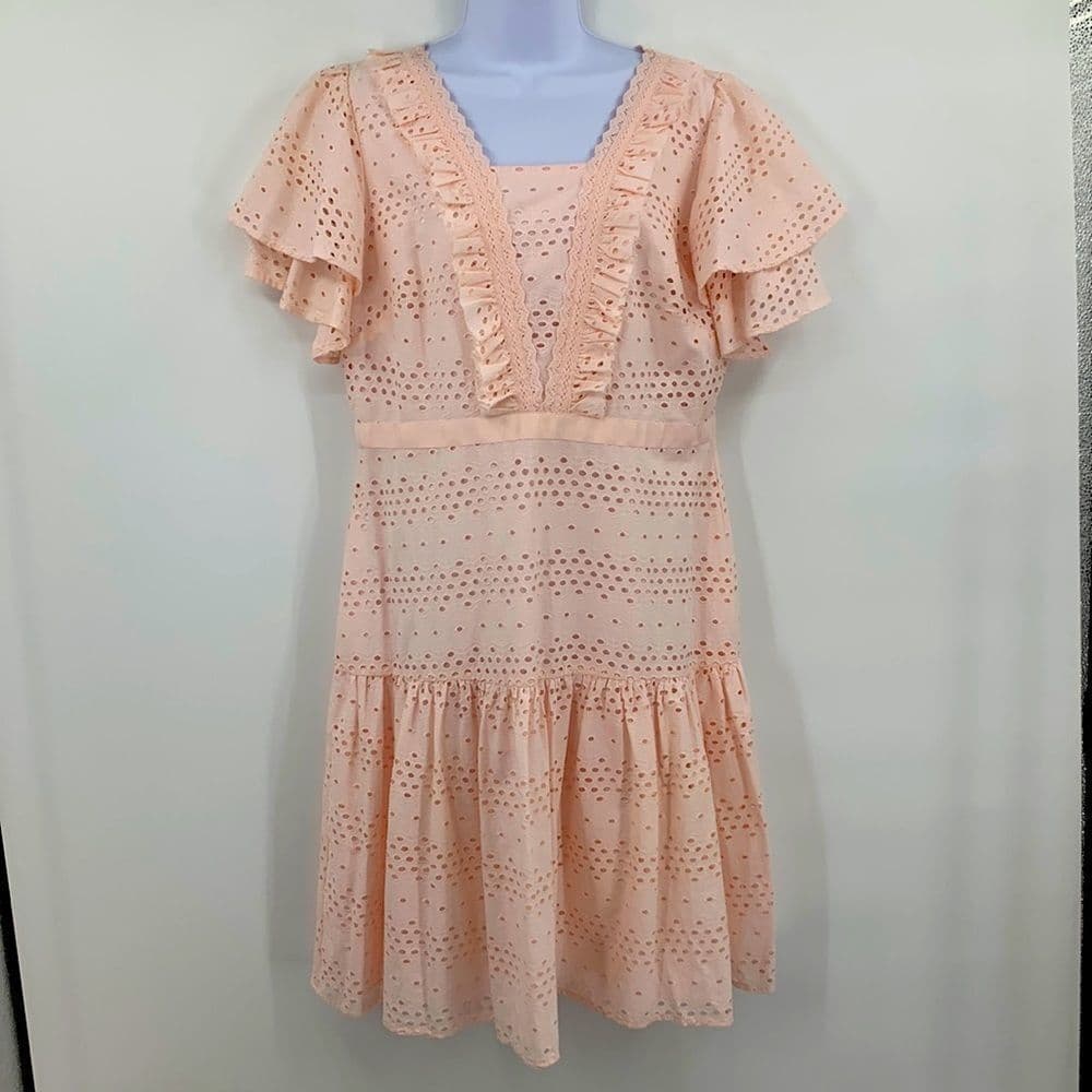Rachel Parcell Pink Eyelet Lace Flare‎ Dress Sz L - Thumbnail 2