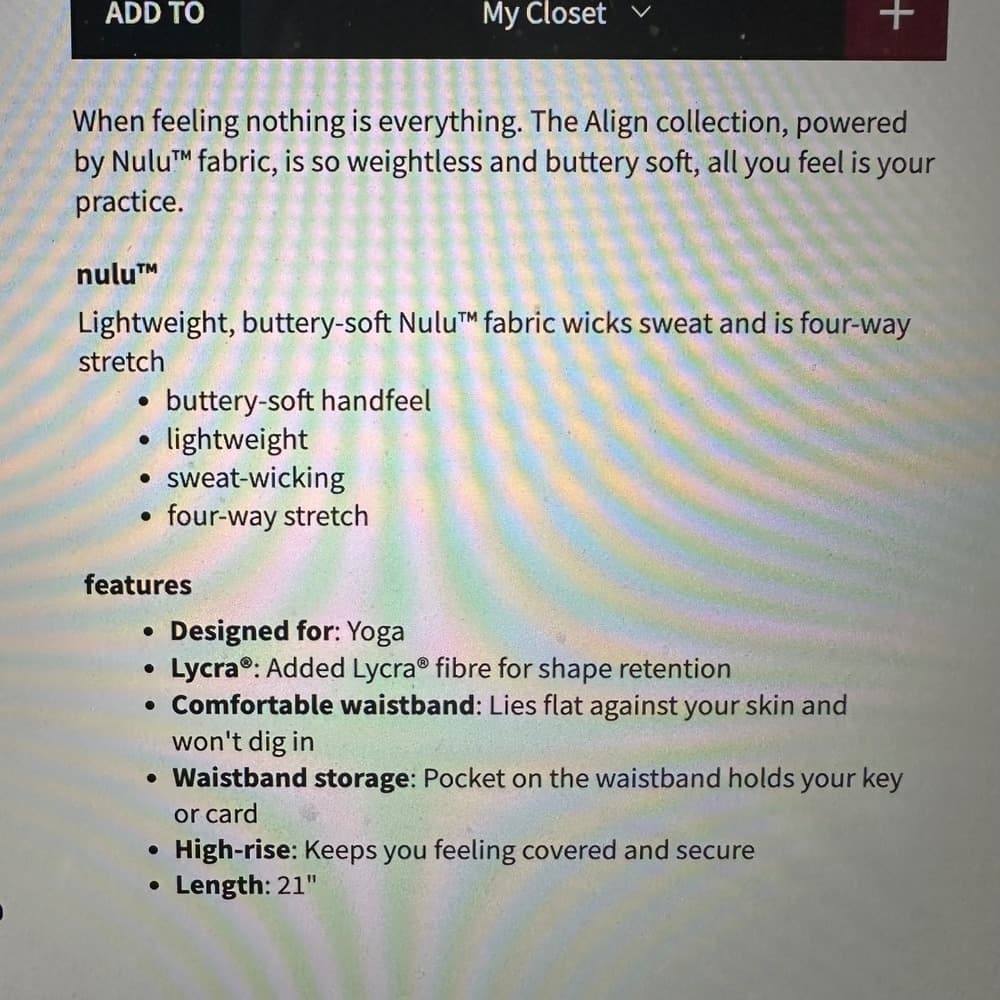 Lululemon Align Crop 21" Diamond‎ Dye Graphite Grey Bronze Green in Size 8 - Thumbnail 7