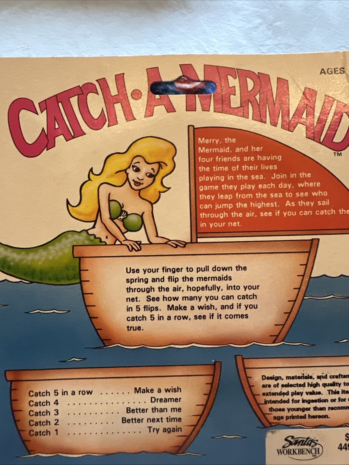 1992 Catch A Mermaid Flip Skill Toy Game Smethport USA Made Vintage FREE SHIP - Thumbnail 5