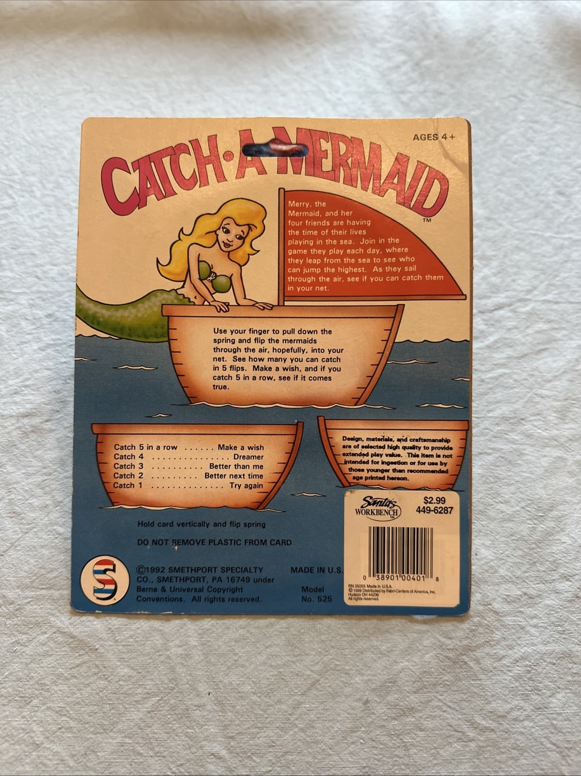 1992 Catch A Mermaid Flip Skill Toy Game Smethport USA Made Vintage FREE SHIP - Thumbnail 2