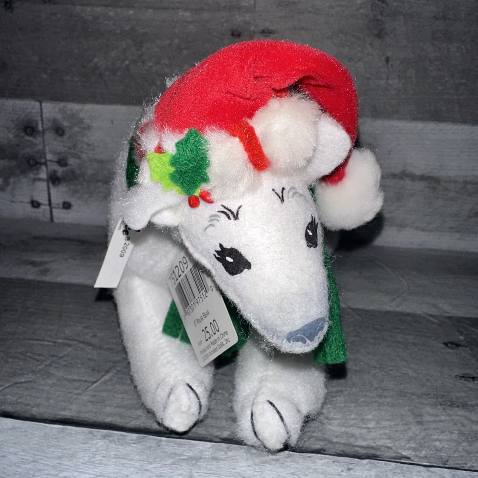Annalee 2009 Polar Bear with Santa Hat 9" White Christmas Dolls 751209 - Thumbnail 5