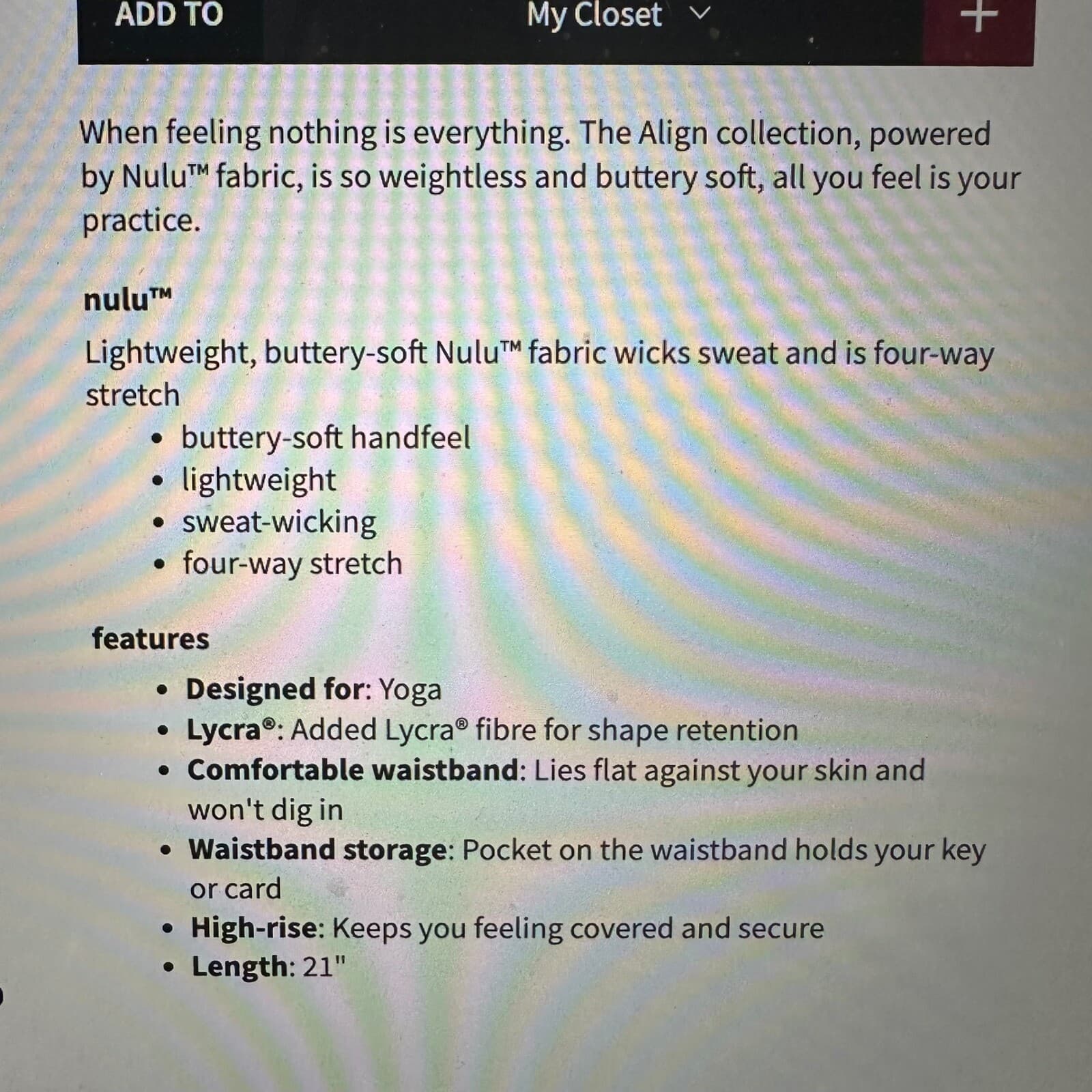 Lululemon Align Crop 21" Diamond Dye Graphite Grey Bronze Green in Size 8 - Thumbnail 7