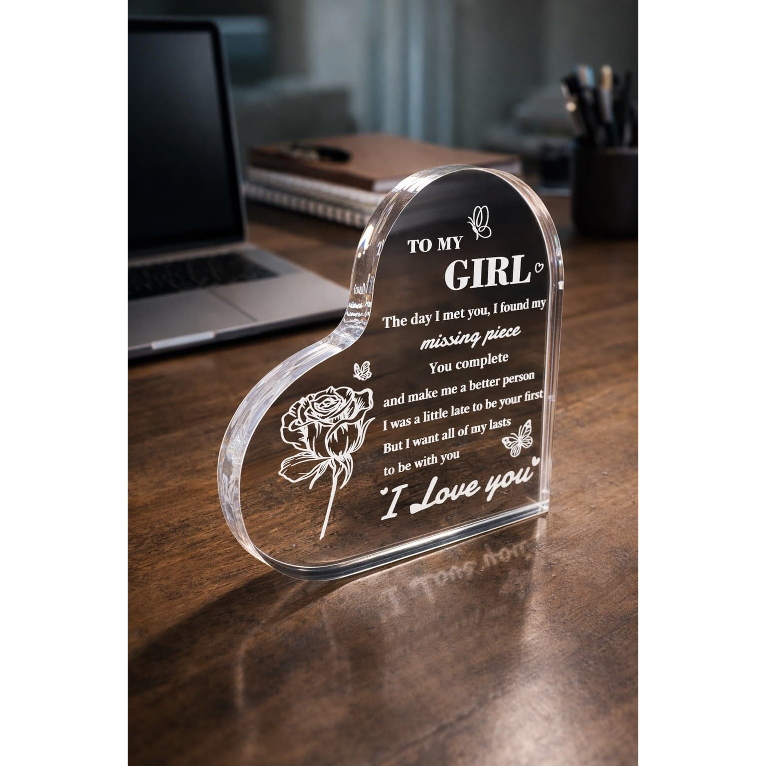 To My Girl Acrylic Heart Gift Romantic Birthday Anniversary Valentine GF - Thumbnail 3