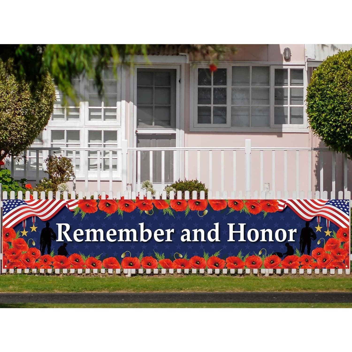 Memorial Day Fence Banner Remember Honor 4th July Patriotic Yard Decor - Thumbnail 4