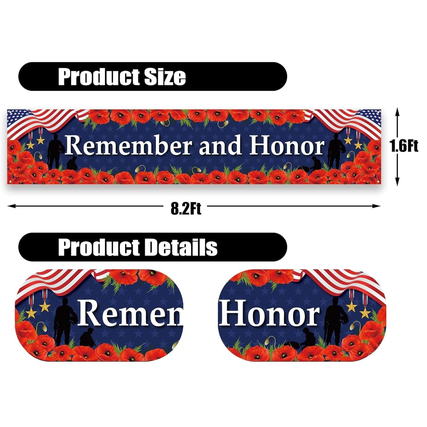 Memorial Day Fence Banner Remember Honor 4th July Patriotic Yard Decor - Thumbnail 2