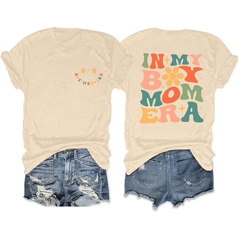 In My Boy Mom Era Graphic T-Shirt Women Cotton Crewneck Aesthetic Tee Size M - Thumbnail 5
