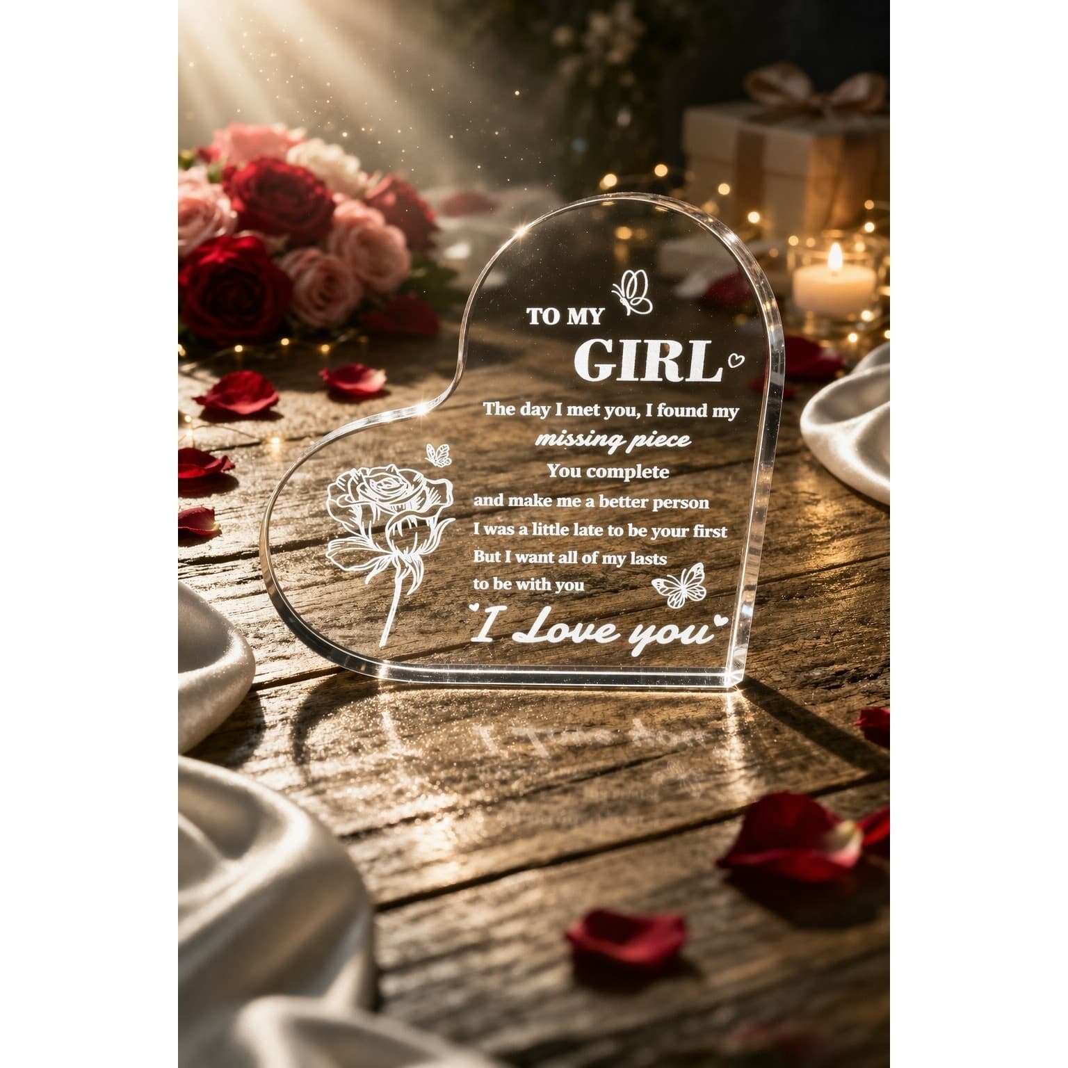 To My Girl Acrylic Heart Gift Romantic Birthday Anniversary Valentine GF - Thumbnail 2