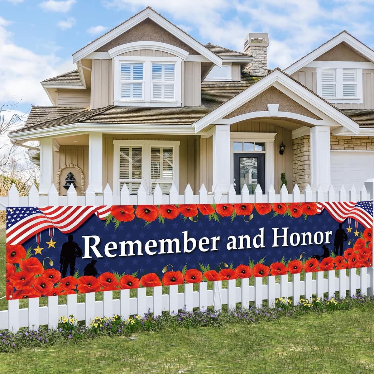 Memorial Day Fence Banner Remember Honor 4th July Patriotic Yard Decor - Thumbnail 5