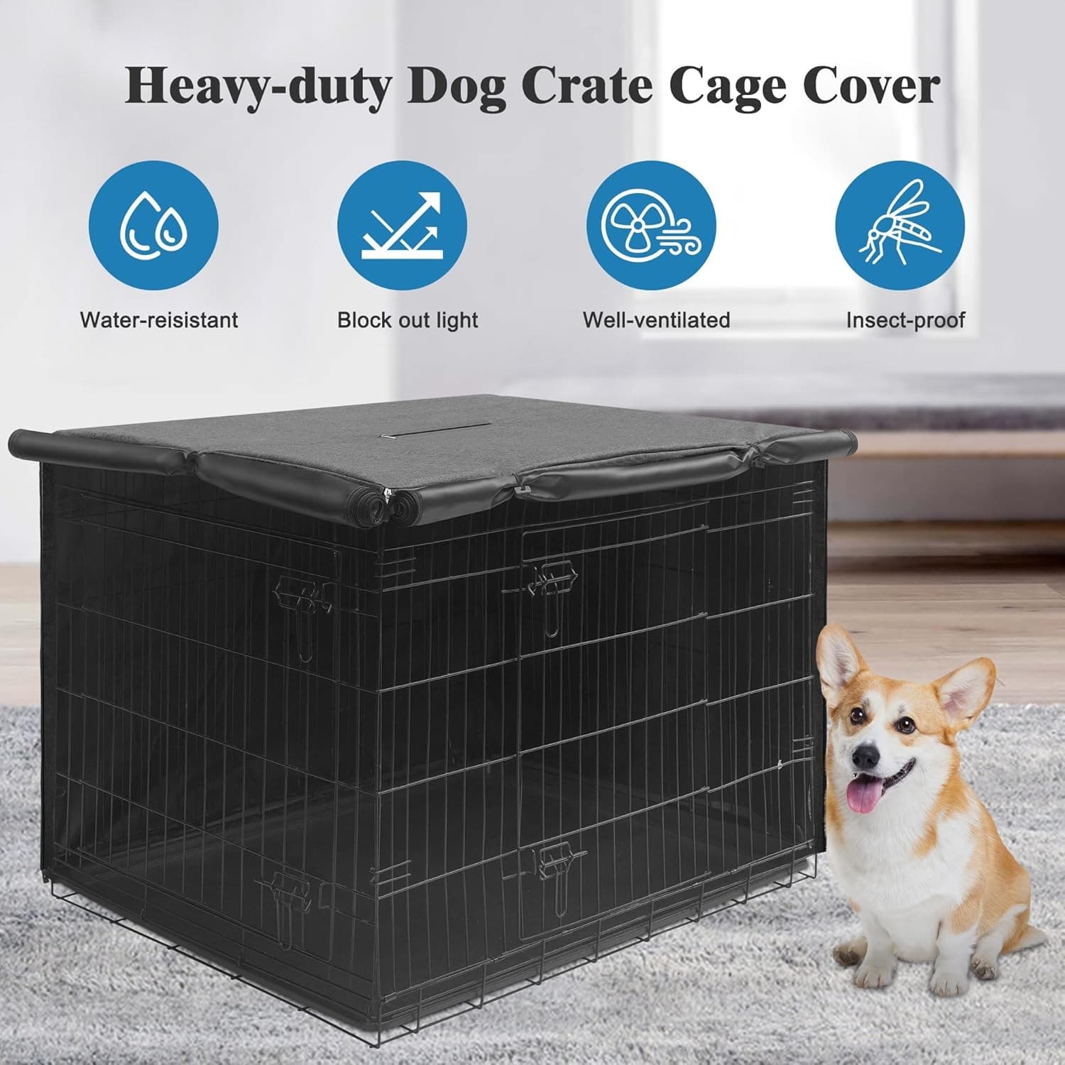 Deblue 30” Dog Crate Cover – Heavy-Duty Waterproof Pet Kennel Cover for (Gray) - Thumbnail 3