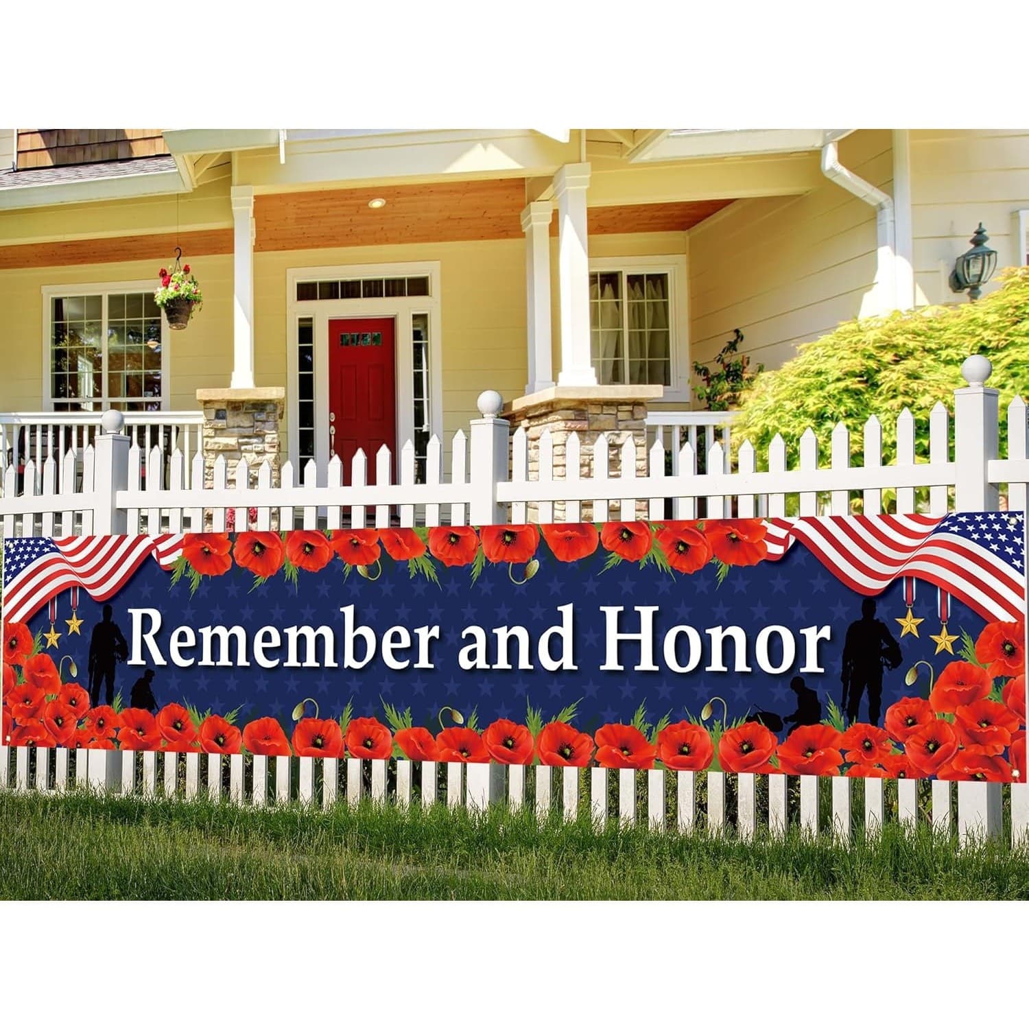 Memorial Day Fence Banner Remember Honor 4th July Patriotic Yard Decor - Thumbnail 3
