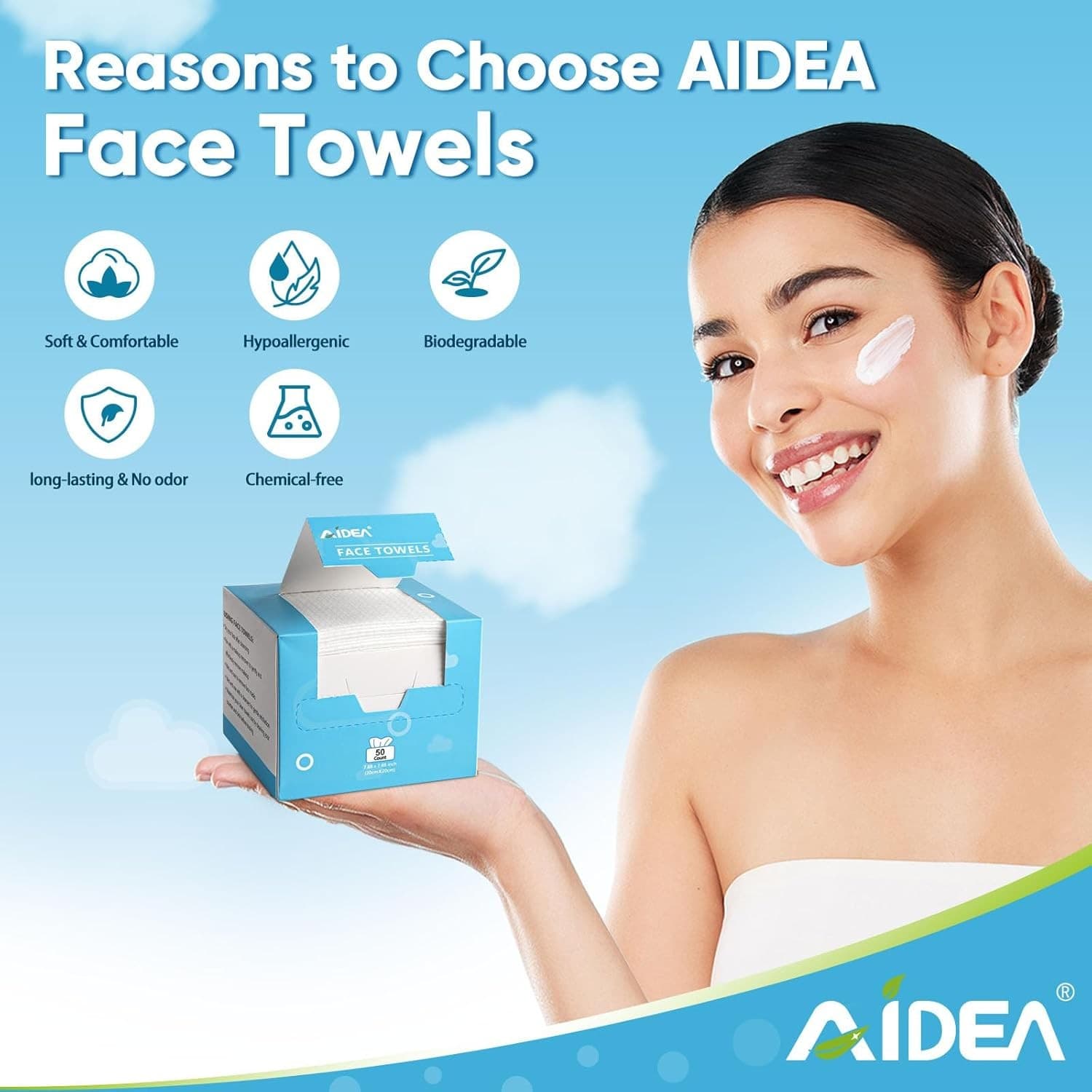 Disposable Face Towels 50 Count Soft Dry Facial Tissues Sensitive Skin - Thumbnail 4