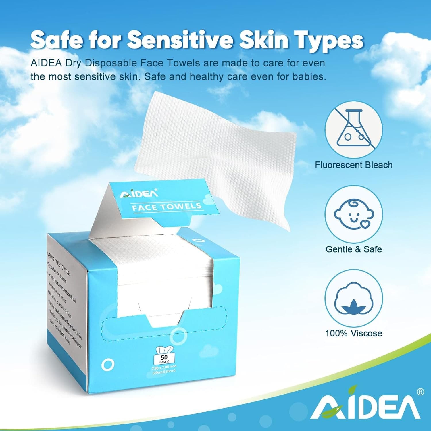 Disposable Face Towels 50 Count Soft Dry Facial Tissues Sensitive Skin - Thumbnail 2
