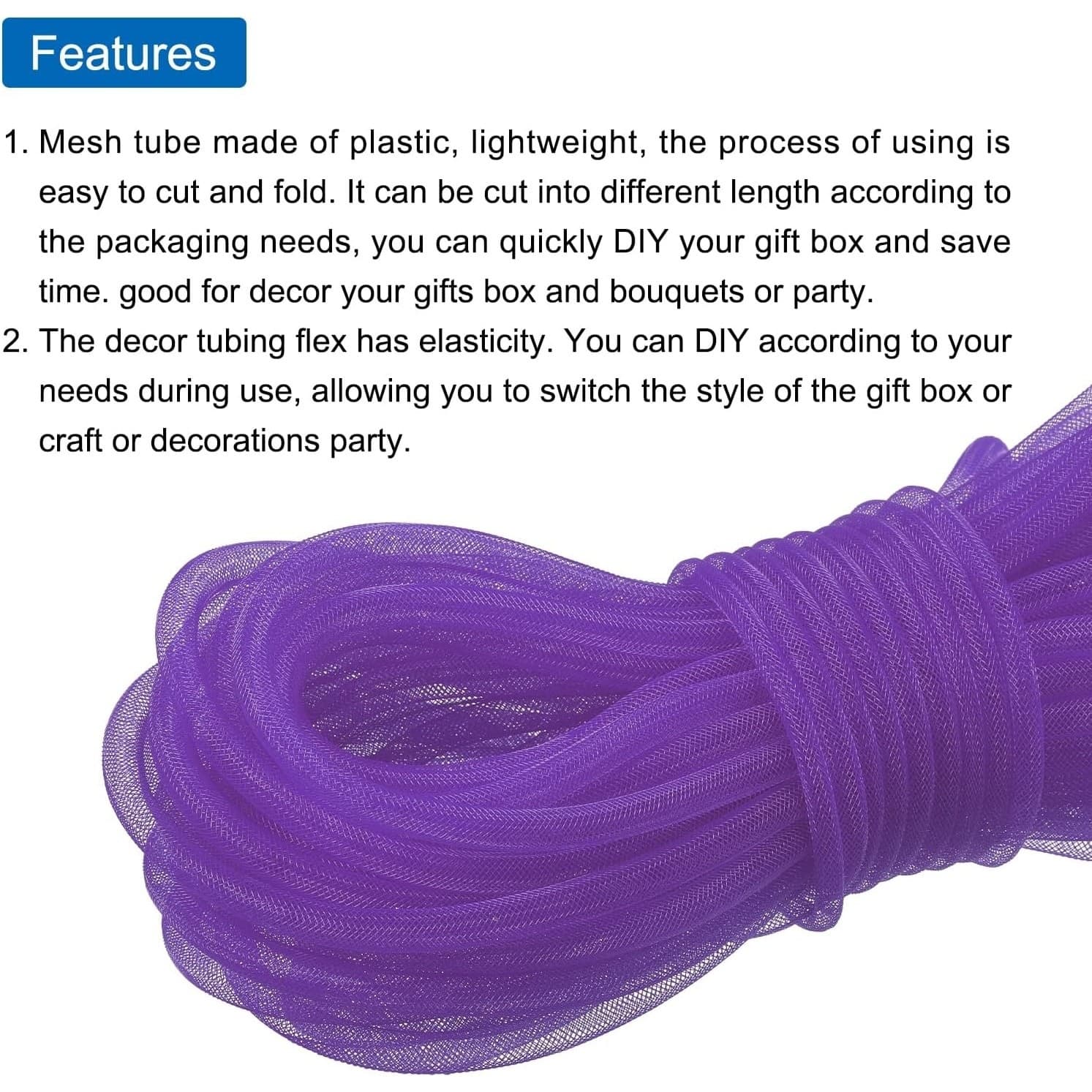 Purple 26 Yards Mesh Tube 3/8" Decor Tubing Flex for Wreaths Crafts Gift Wrap - Thumbnail 3