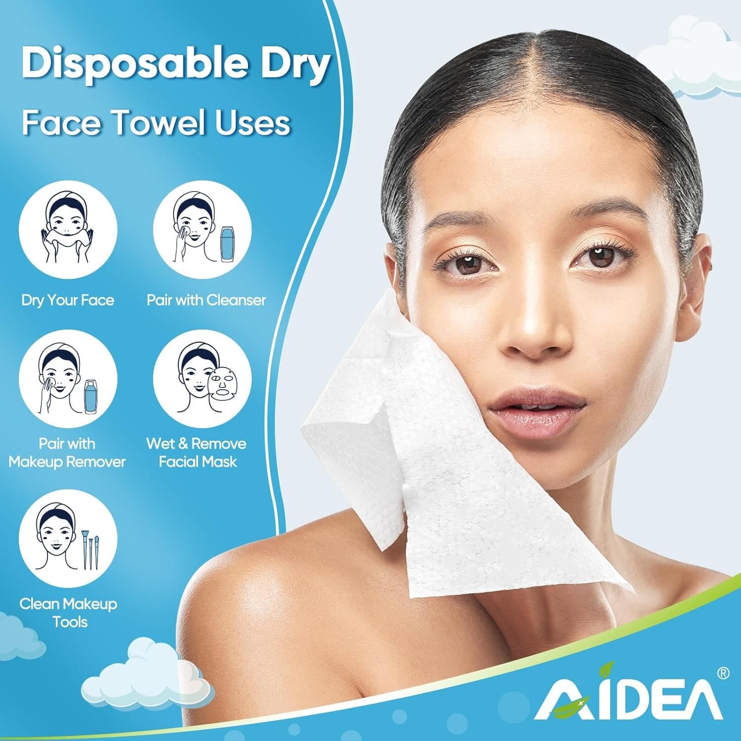 Disposable Face Towels 50 Count Soft Dry Facial Tissues Sensitive Skin - Thumbnail 3