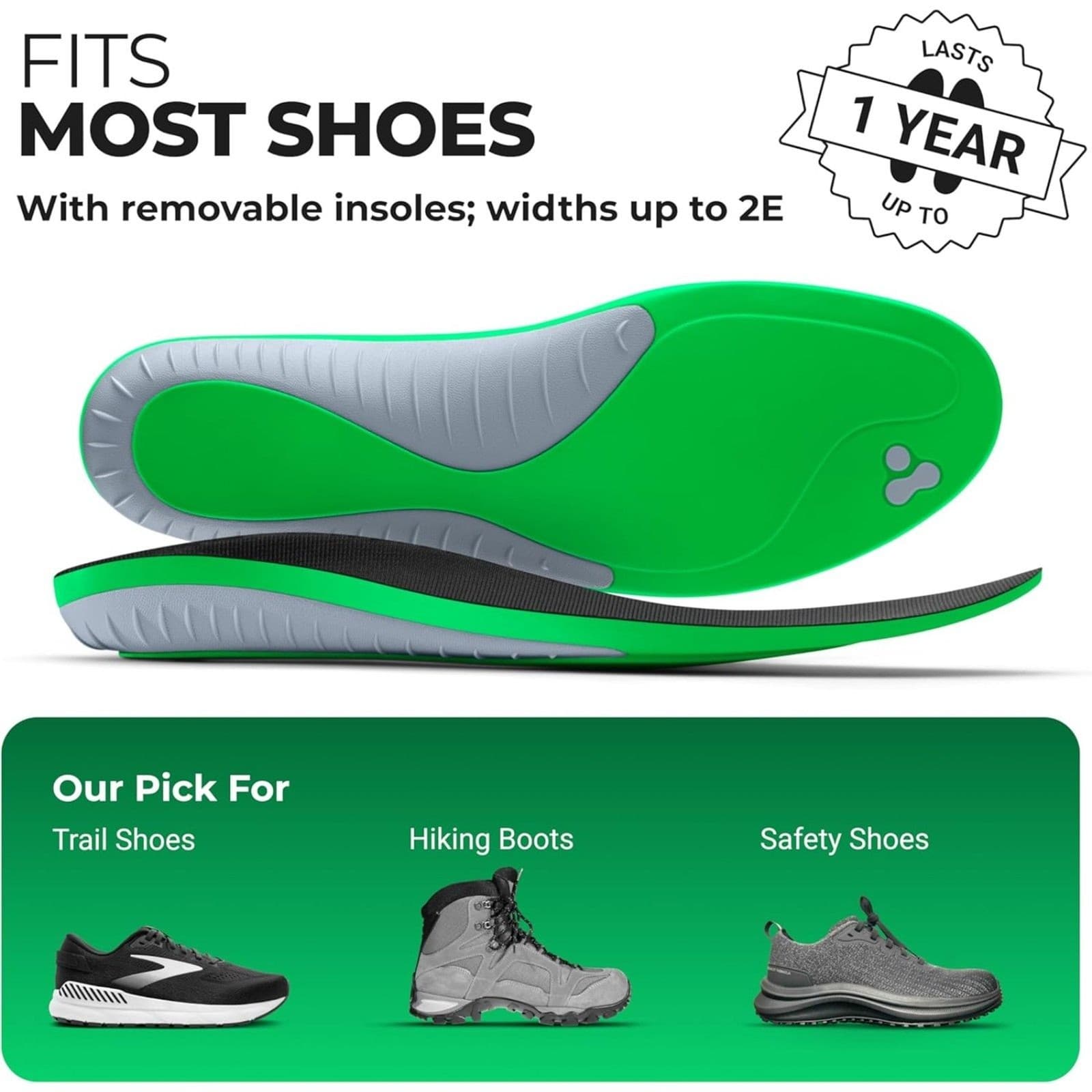 Protalus T-100 Elite Premium Insoles Men 7.5 Women 9 Arch Support Plantar Relief - Thumbnail 2