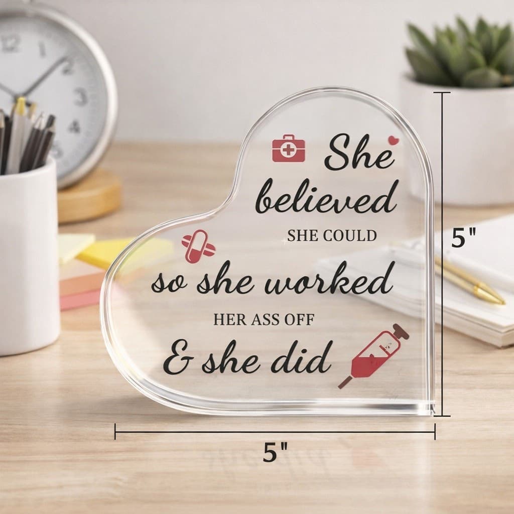 She Believed She Could Gift Acrylic Heart Decor Funny Boss Coworker - Thumbnail 3