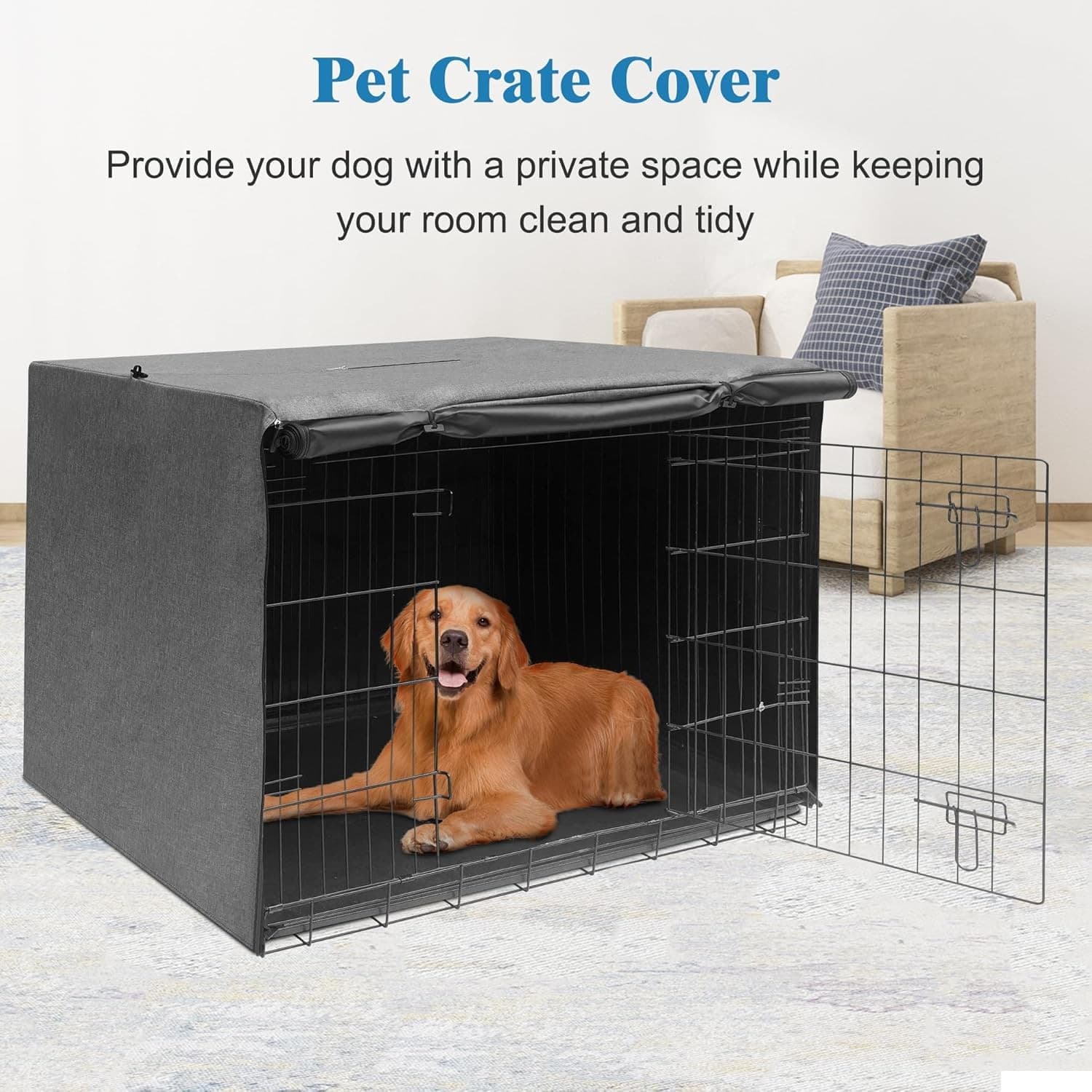 Deblue 30” Dog Crate Cover – Heavy-Duty Waterproof Pet Kennel Cover for (Gray) - Thumbnail 2