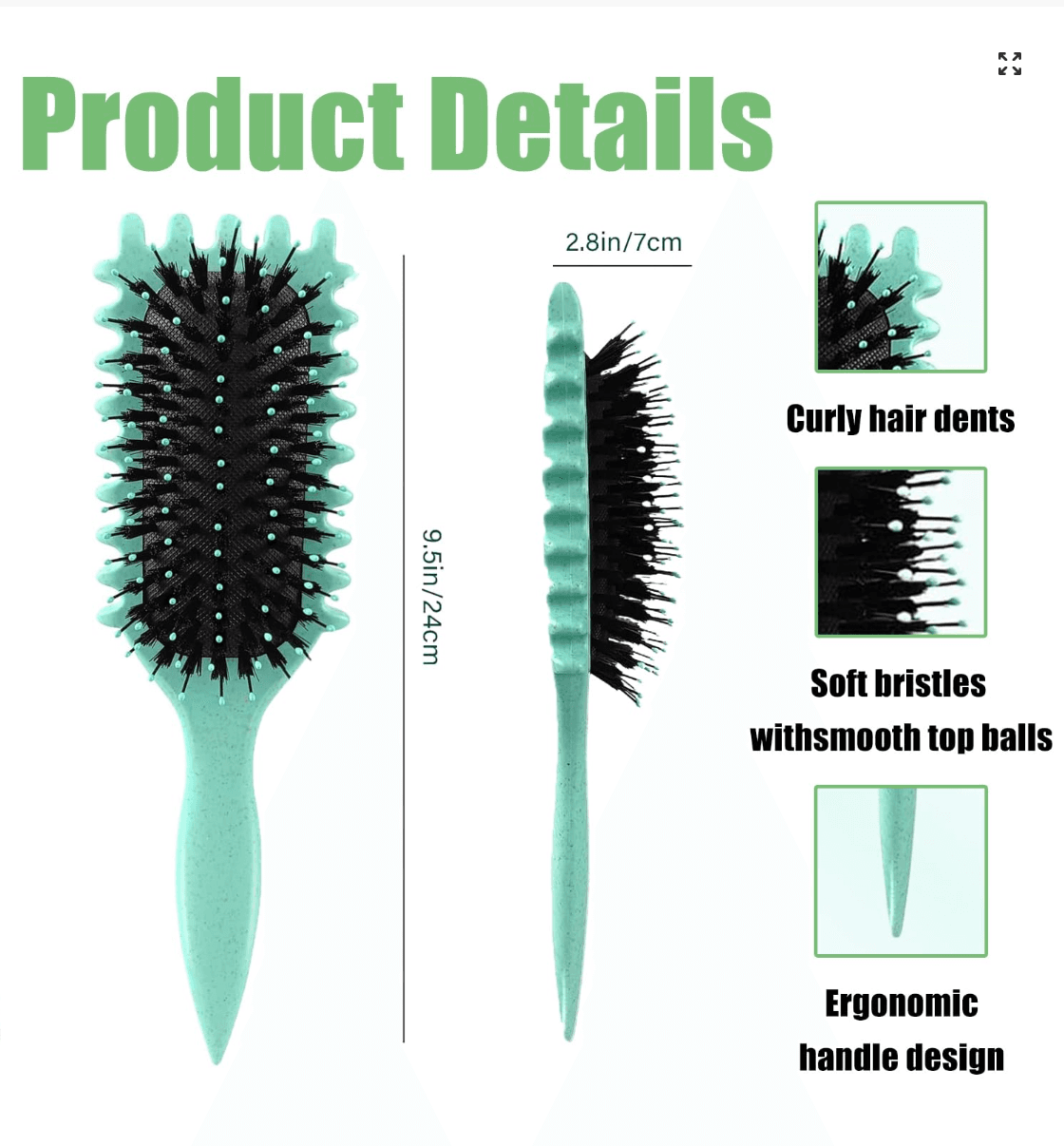 2 Pack Curly Hair Detangling Brush Large Comb Wet Styling Tool Green - Thumbnail 5
