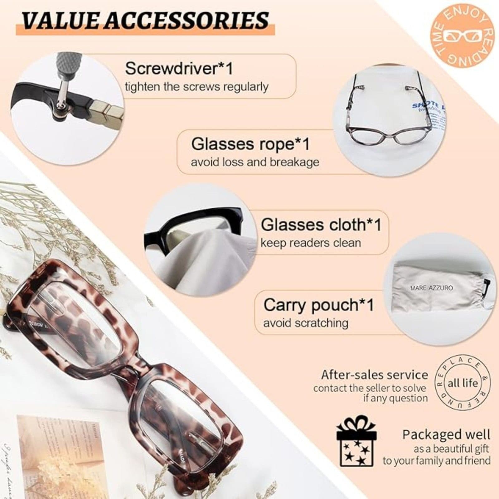 MARE AZZURO Women Reading Glasses Leopard Rectangle Readers +1.00 Wide Frame - Thumbnail 3