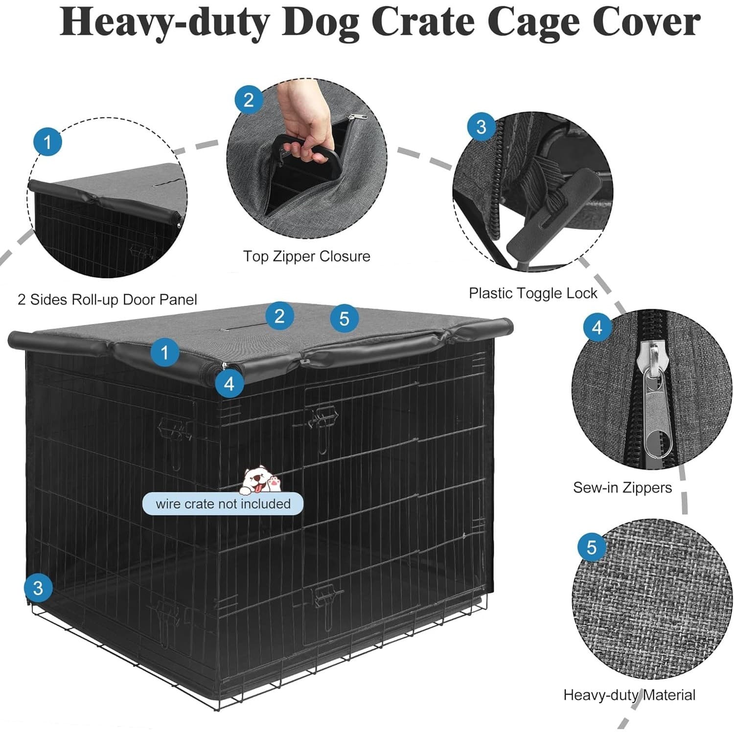 Deblue 30” Dog Crate Cover – Heavy-Duty Waterproof Pet Kennel Cover for (Gray) - Thumbnail 4