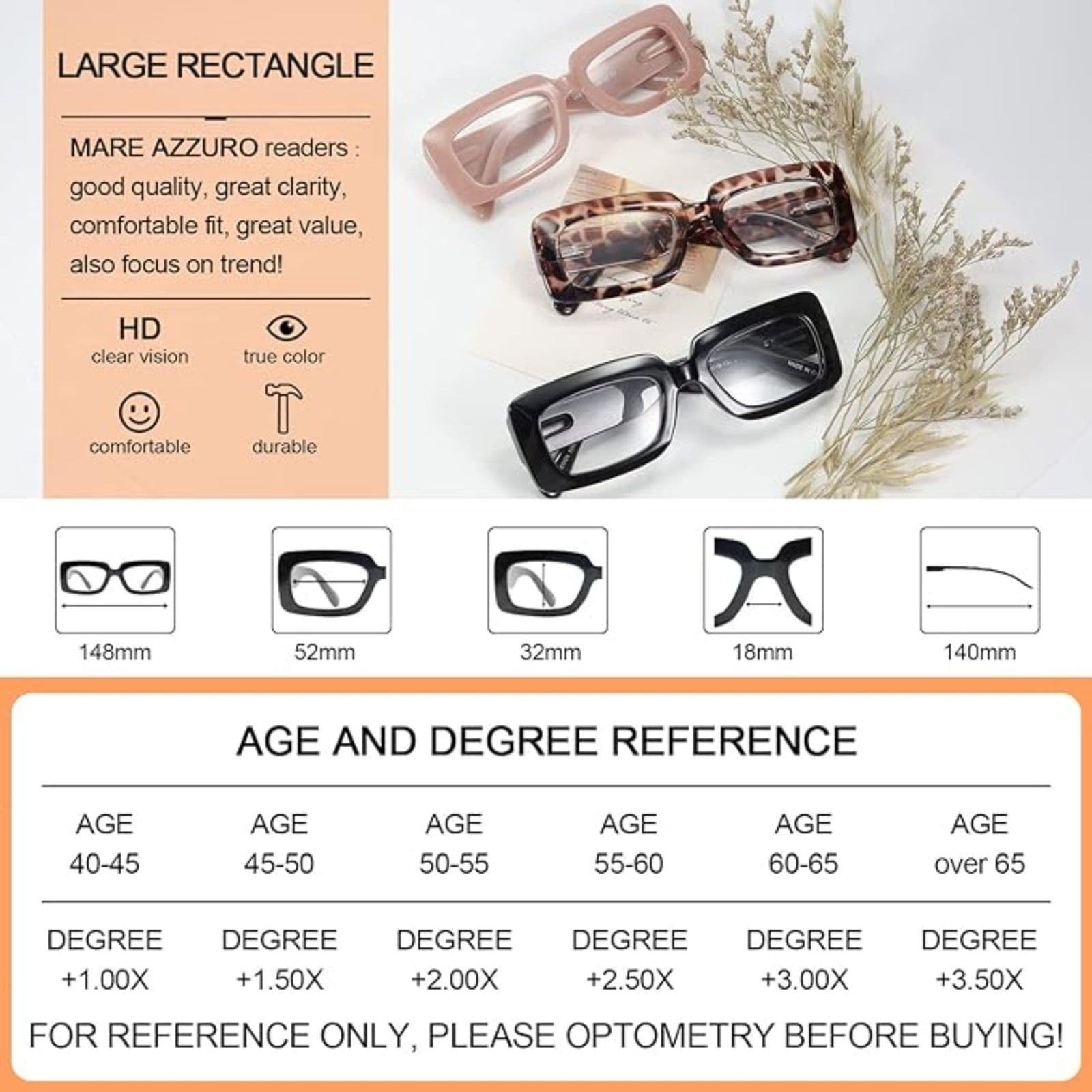 MARE AZZURO Women Reading Glasses Leopard Rectangle Readers +1.00 Wide Frame - Thumbnail 5
