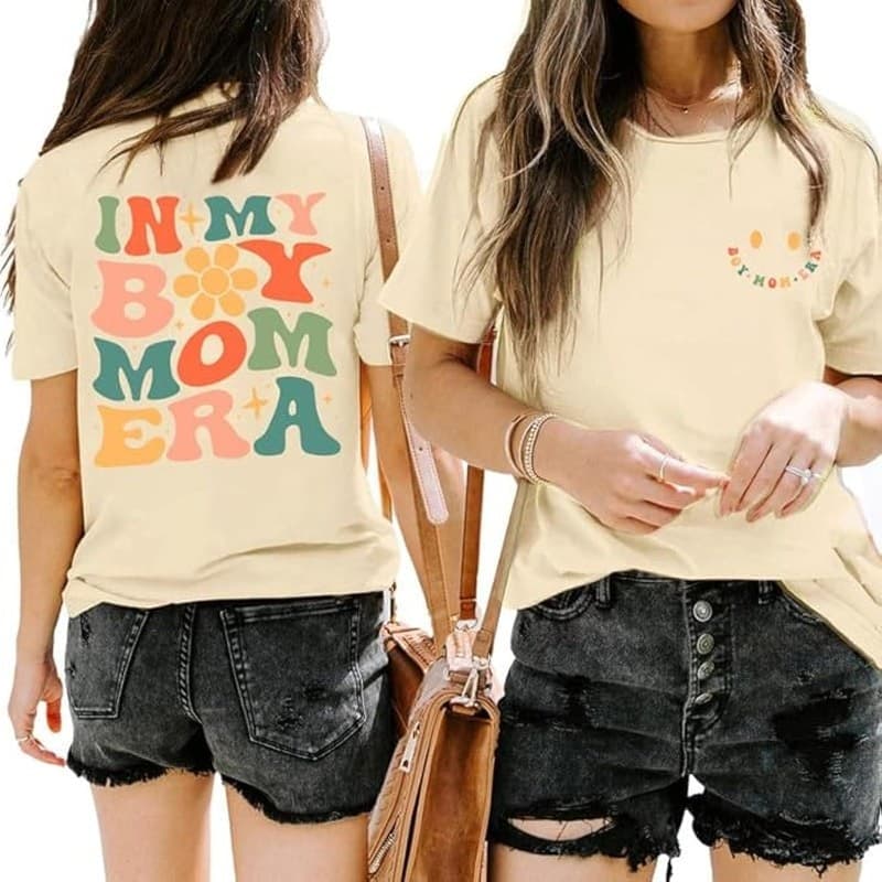In My Boy Mom Era Graphic T-Shirt Women Cotton Crewneck Aesthetic Tee Size M - Thumbnail 3