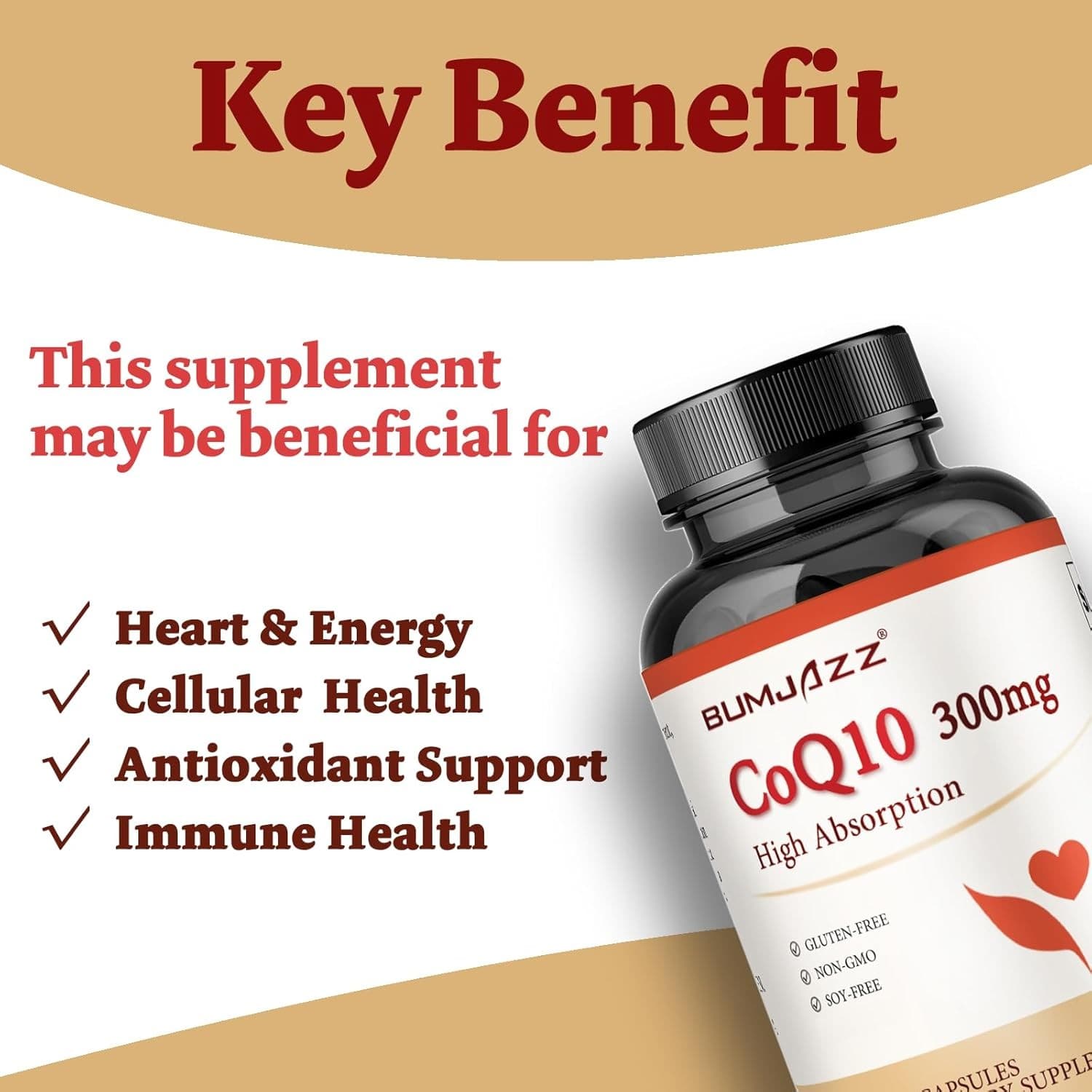 CoQ10 300mg High Absorption 120 Capsules Non-GMO Gluten-Free Dietary Supplement - Thumbnail 2