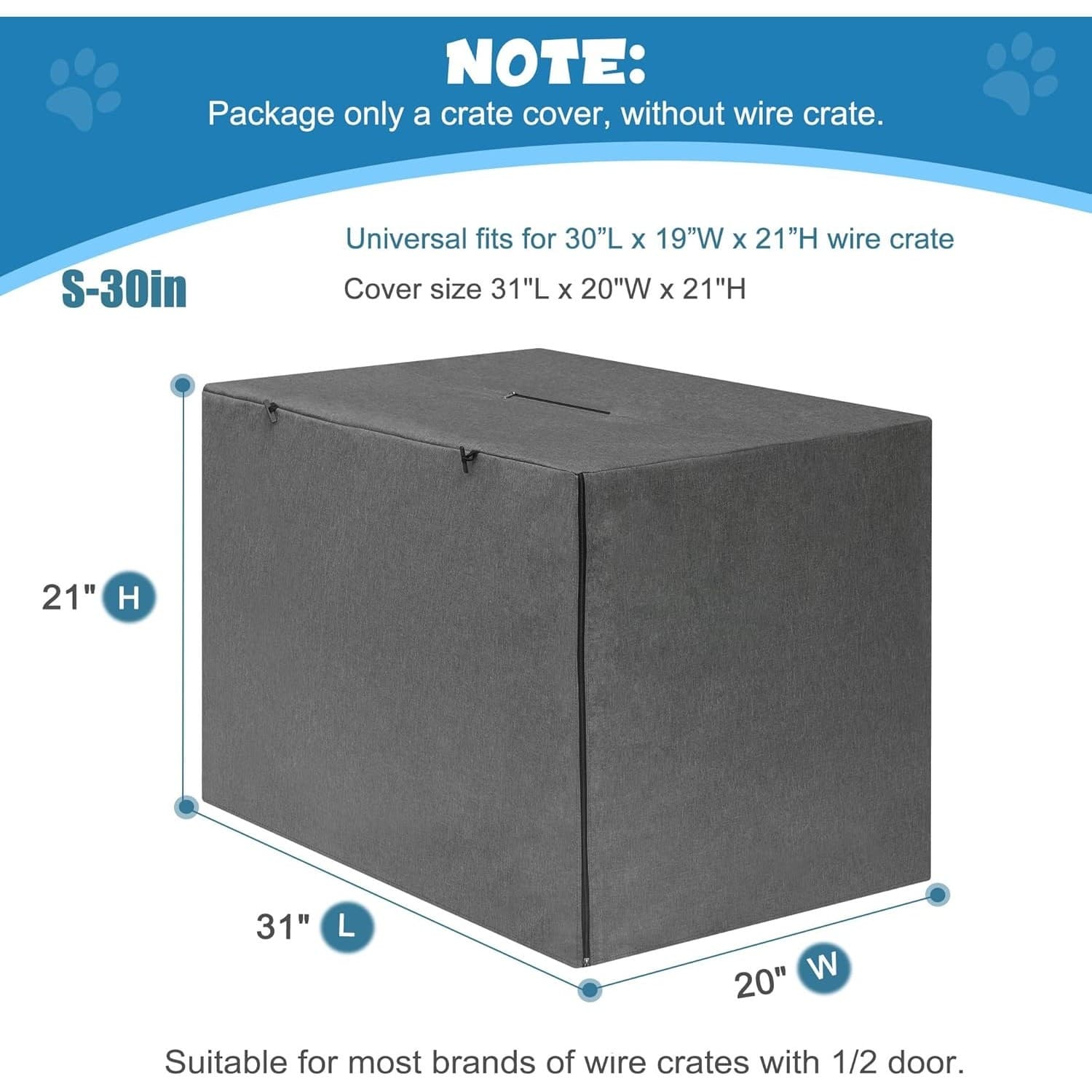 Deblue 30” Dog Crate Cover – Heavy-Duty Waterproof Pet Kennel Cover for (Gray) - Thumbnail 5