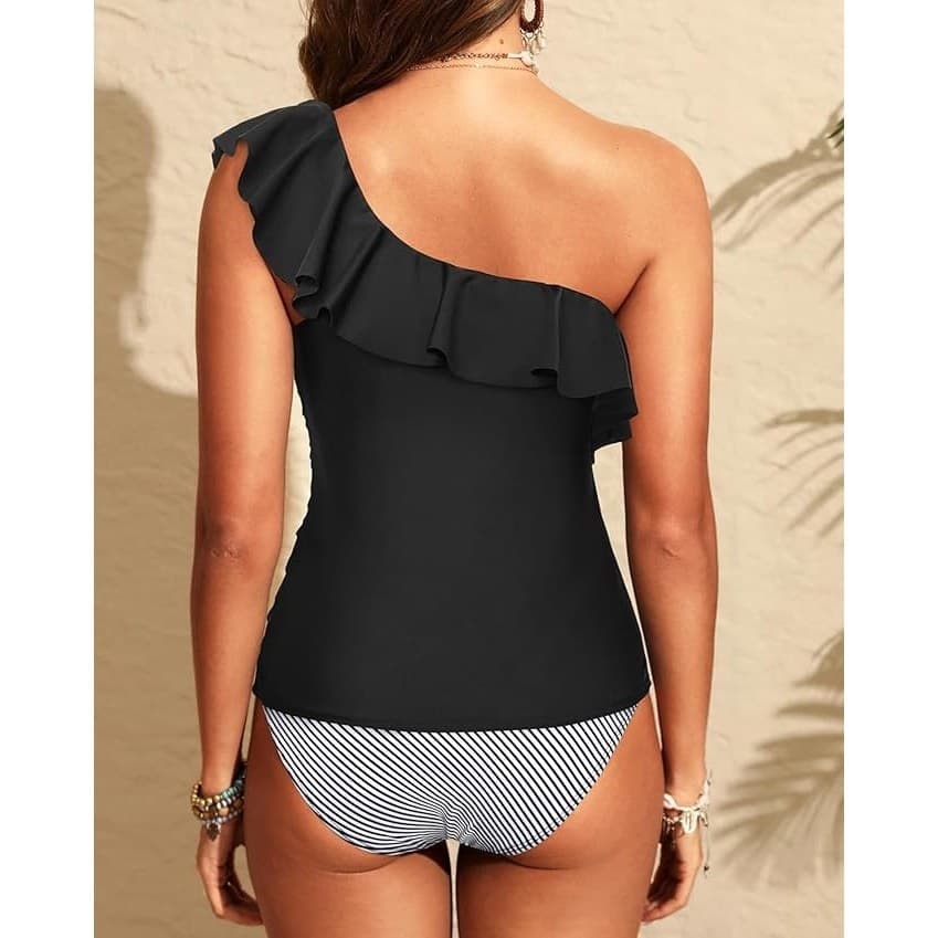 Yonique Women One Shoulder Tankini Swimsuit 22W Tummy Control 2 Piece - Thumbnail 2