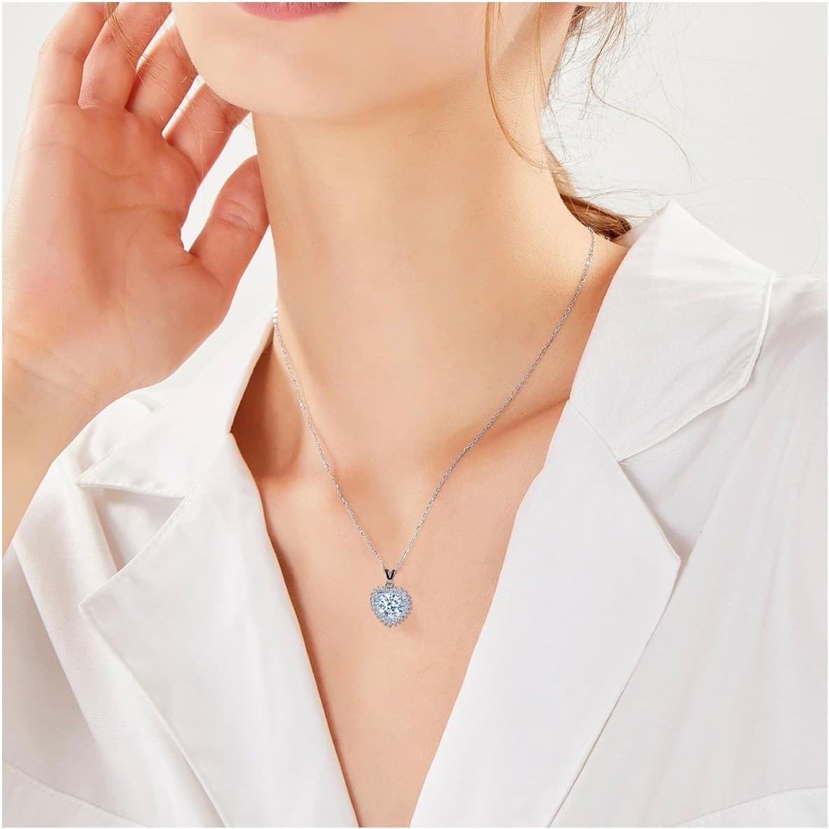 5CT Moissanite Pendant Necklace 925 Sterling Silver D Color Adjustable Chain - Thumbnail 4