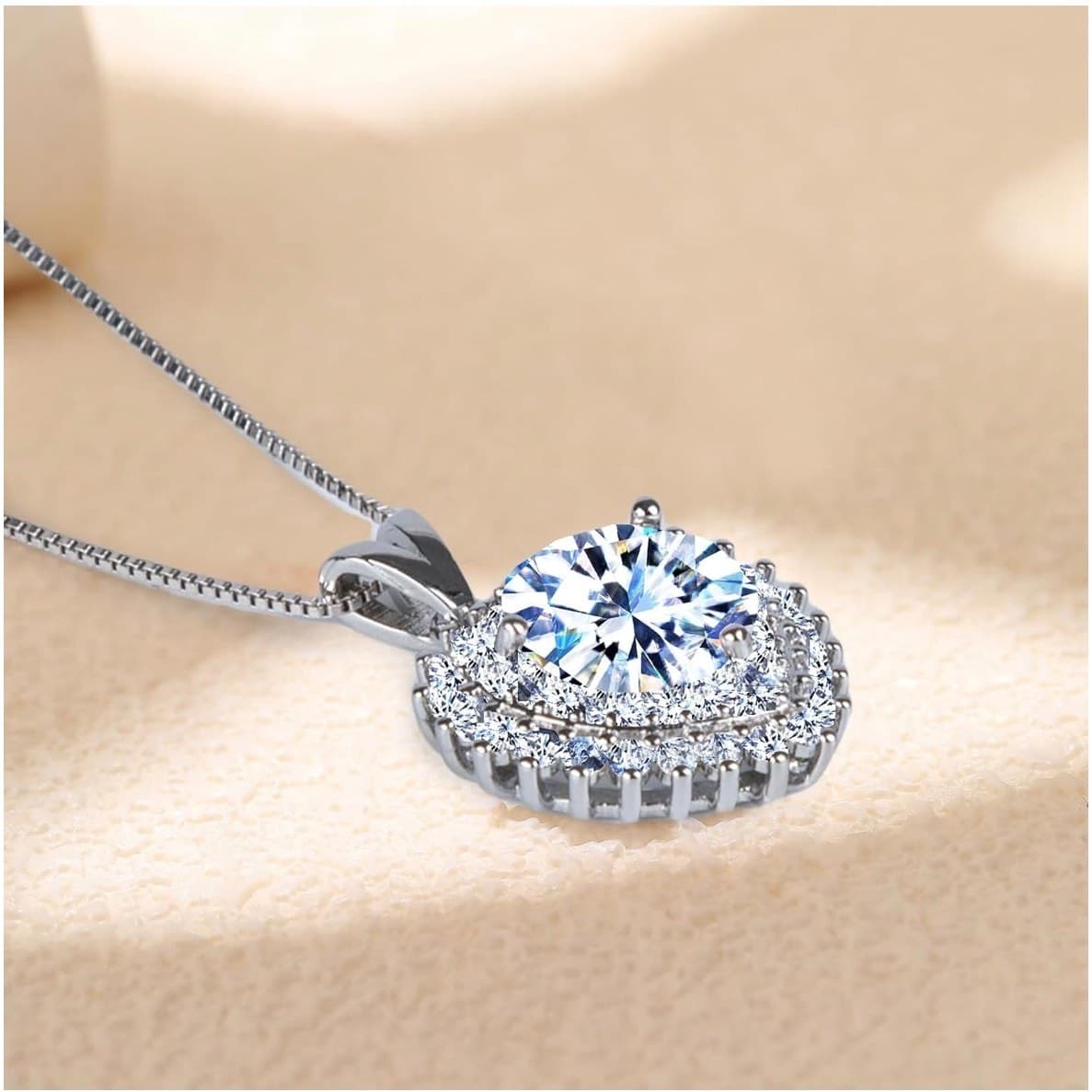 5CT Moissanite Pendant Necklace 925 Sterling Silver D Color Adjustable Chain - Thumbnail 3